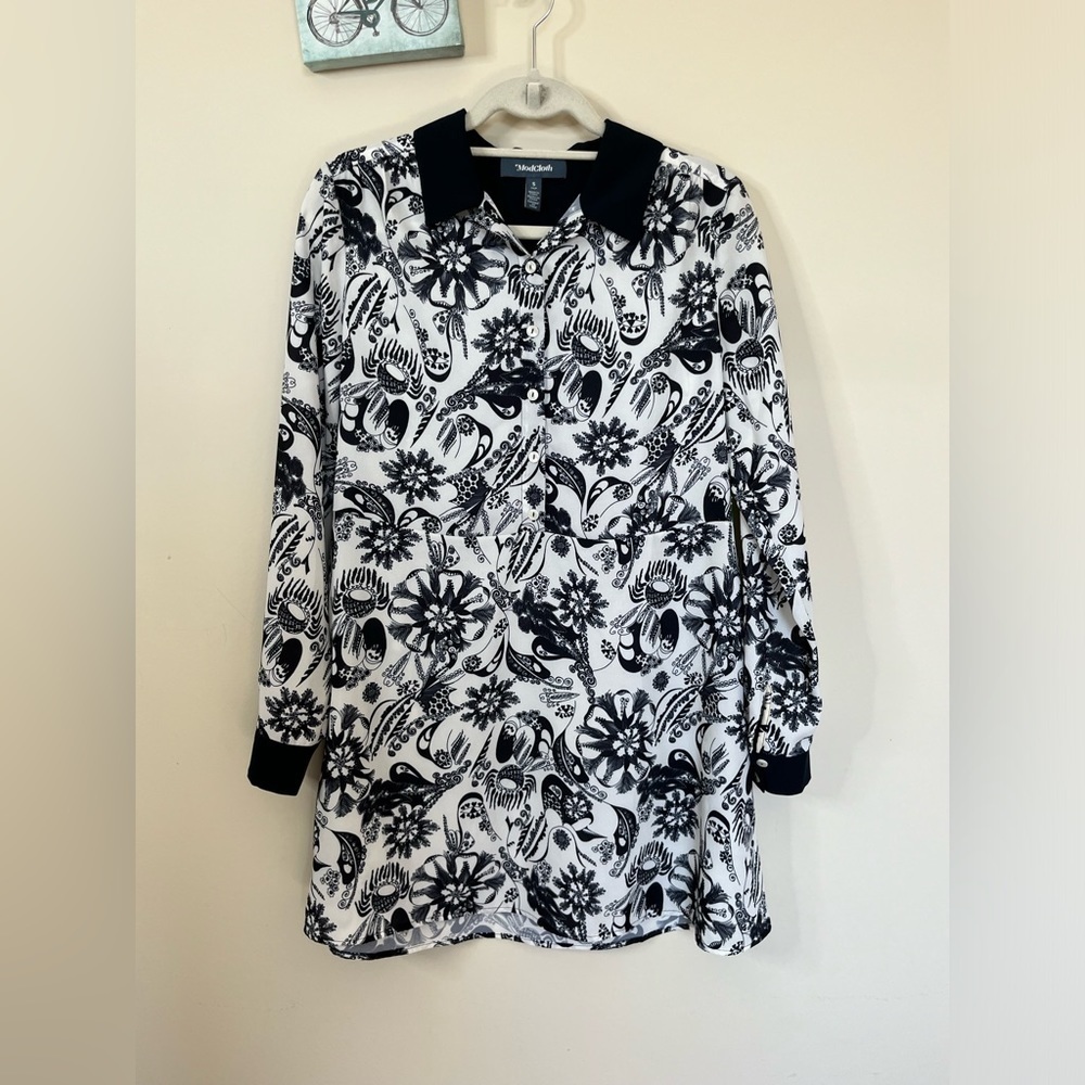 ModCloth Pretty In Ink Black and White Shirtdress New with Flaw Size Sma…